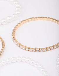 Gold Diamante & Pearl Mixed Bracelet 5-Pack - link has visual effect only