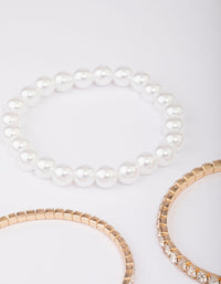 Gold Diamante & Pearl Mixed Bracelet 5-Pack - link has visual effect only