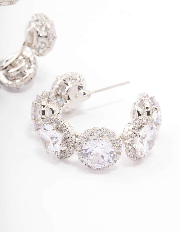 Silver Round Cubic Zirconia Small Hoop Earrings