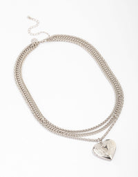 Rhodium Chain Set Heart Pendant Necklace - link has visual effect only