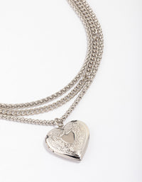 Rhodium Chain Set Heart Pendant Necklace - link has visual effect only