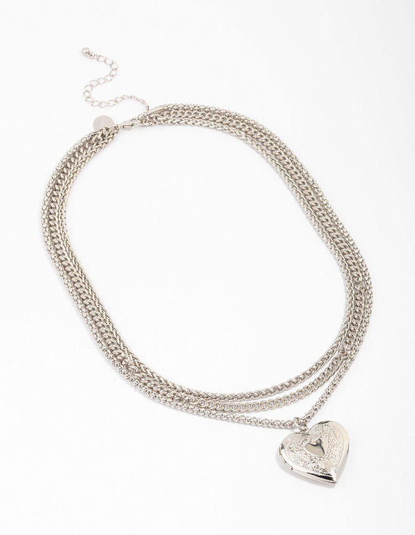 Rhodium Chain Set Heart Pendant Necklace