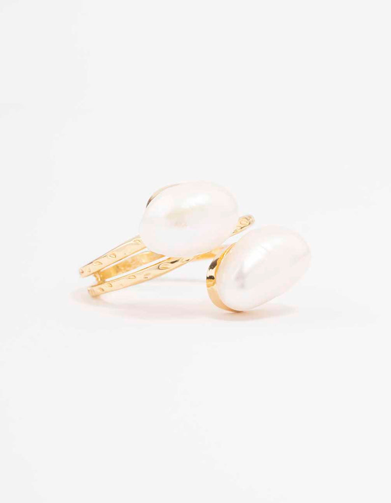 Gold Plated Double Pearl Wrapped Ring