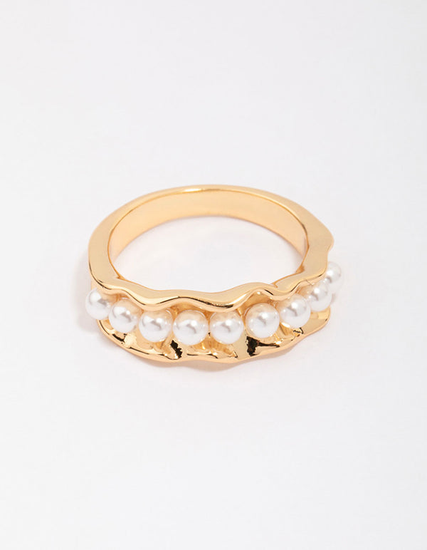 Gold Plated Textured Ribbon Band Ring