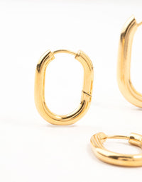 Waterproof Gold Plated Stainless Steel Square Oval Hoop Earrings 2-Pack - link has visual effect only
