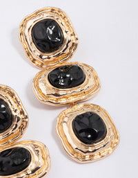 Gold & Black Molten Triple Stone Drop Earrings - link has visual effect only