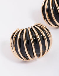 Gold & Black Ribbed Small Stud Earrings - link has visual effect only