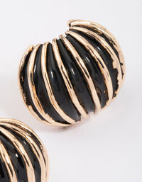 Gold & Black Ribbed Small Stud Earrings - link has visual effect only