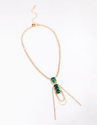 Gold Diamante & Emerald Stone Drop Necklace - link has visual effect only