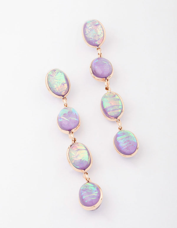 Gold Lilac Glowing Stone Drop Earrings