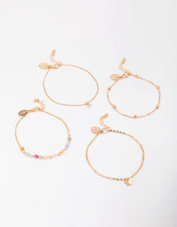 Gold Beaded Coin Bracelet 4-Pack - link has visual effect only