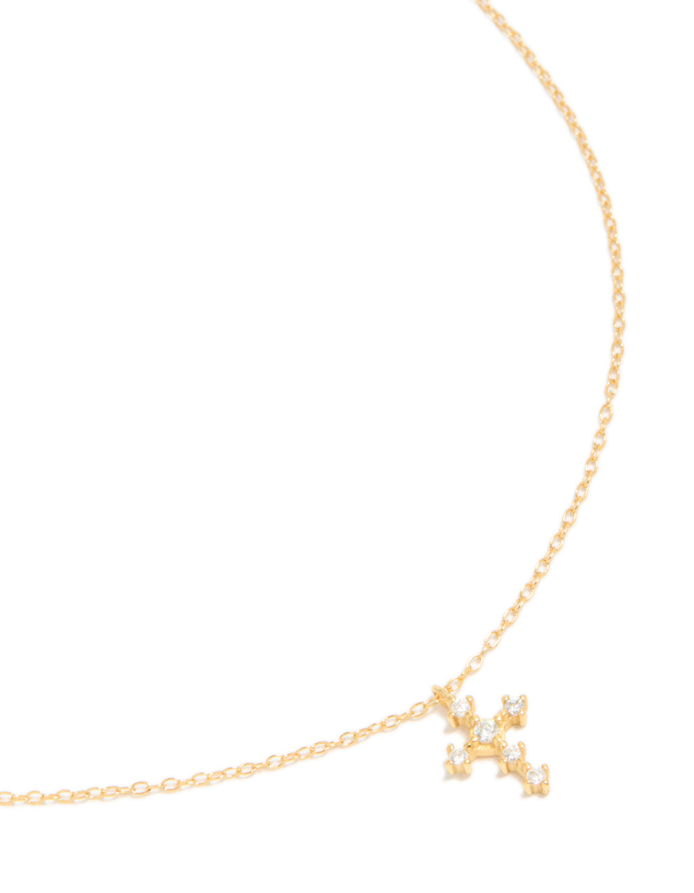 Gold Plated Sterling Silver Cubic Zirconia Round Cross Chain Necklace