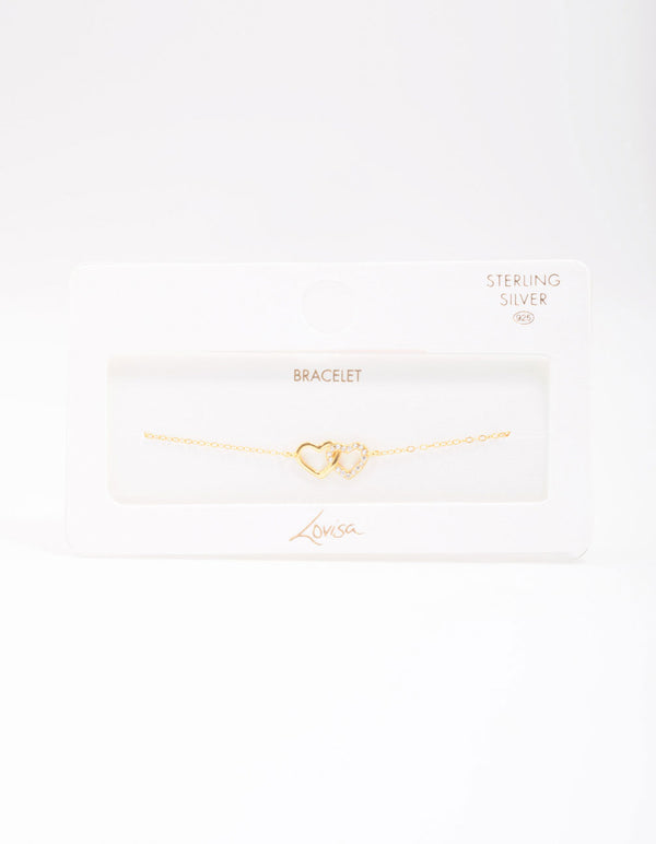 Gold Plated Sterling Silver Loop Heart Chain Bracelet