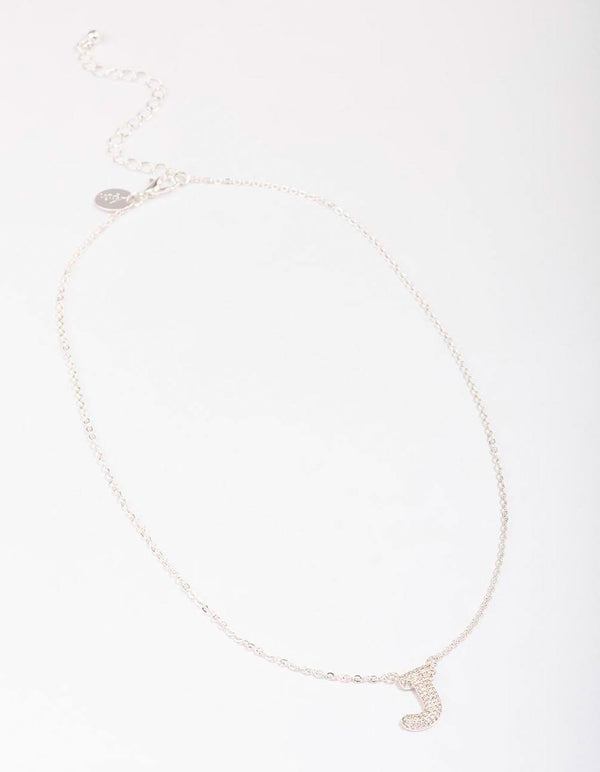 Letter J Silver Plated Pave Pendant Initial Necklace
