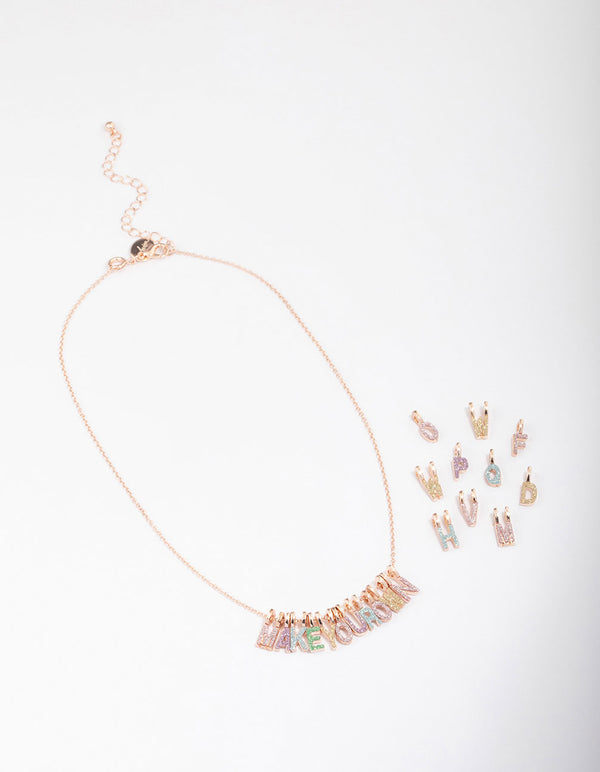 Kids Rose Gold Glitter Letter Make Your Own Necklace Charm Set