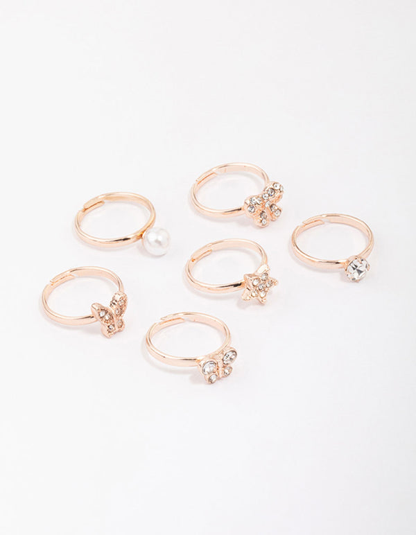 Kids Rose Gold Diamante Butterfly Earring 6-Pack