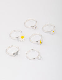 Kids Silver Daisy & Bumble Bee Ring 6-Pack - link has visual effect only