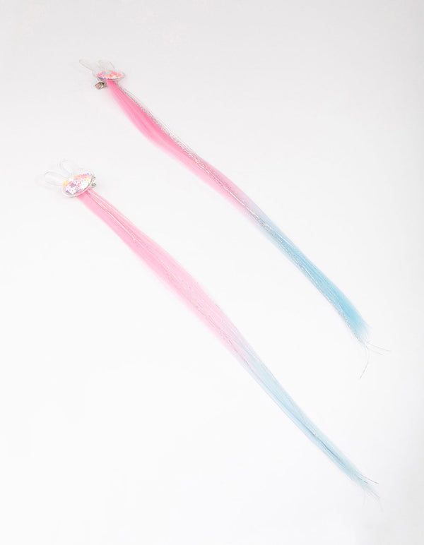Kids Pink & Blue Bunny Hair Extension Clip