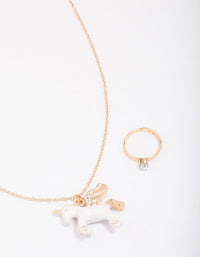 Kids Gold Unicorn Necklace & Ring Jewellery Set - link has visual effect only
