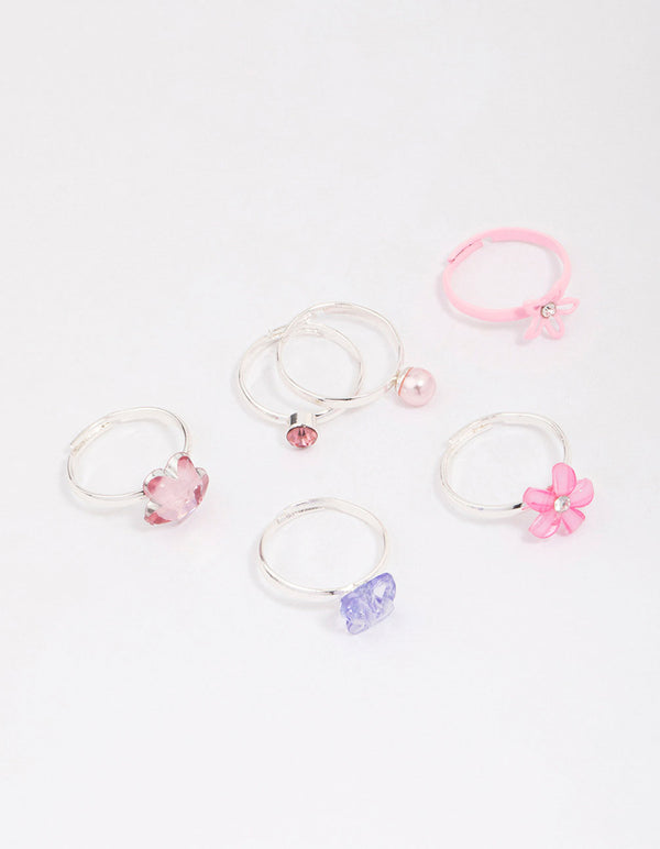 Kids Silver Crystal Butterfly Ring 6-Pack