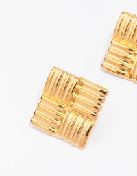 Gold Plated Stainless Steel Square Ribbed Stud Earrings - link has visual effect only