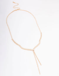Gold Fine Ribbon Cubic Zirconia Lariat Necklace - link has visual effect only