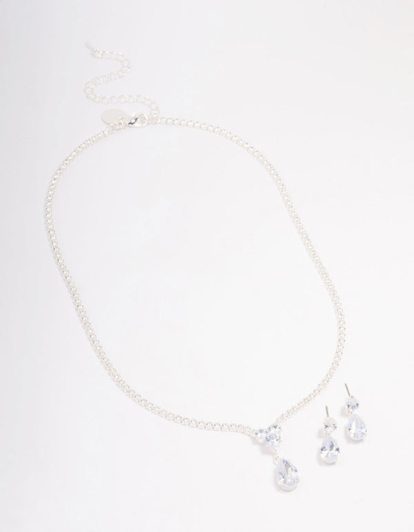 Silver Solitaire Necklace & Earring Jewellery Set