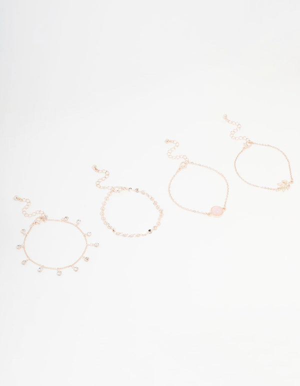 Rose Gold Diamante Tassel Bracelet 4-Pack