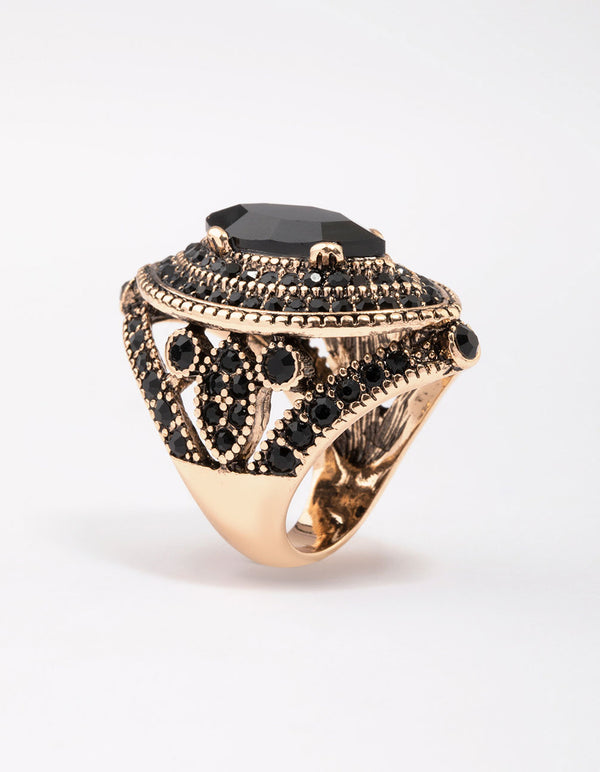 Gold & Black Grand Marquise Cocktail Ring