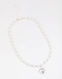 Silver Pearl Heart Chain Necklace - link has visual effect only