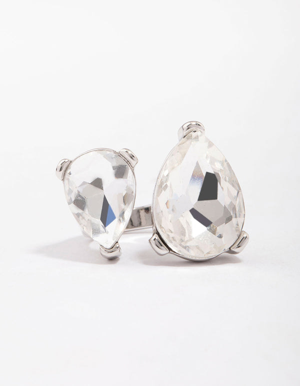 Silver Double Pear Crystal Ring
