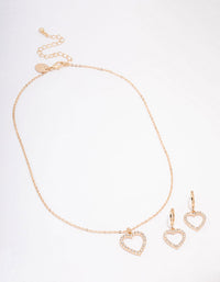 Gold Diamante Heart Necklace & Earring Jewellery Set - link has visual effect only