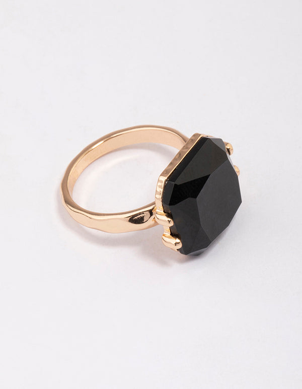 Gold Emerald-Cut Black Stone Ring