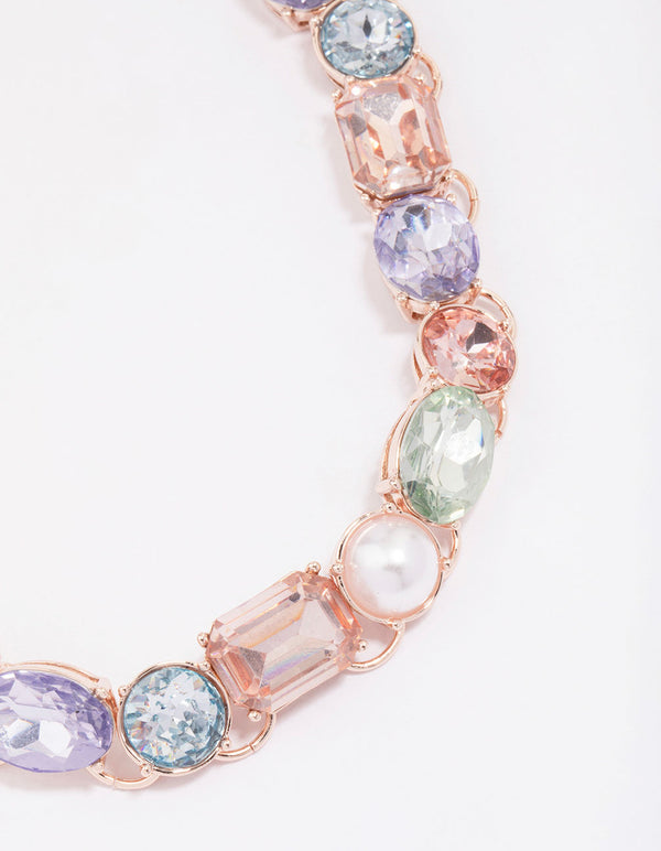 Rose Gold Pearl Stone Statement Necklace