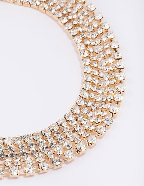 Gold Cupchain Diamante Statement Necklace