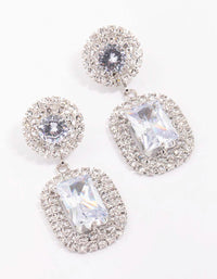 Silver Double Stone Statement Drop Earrings - link has visual effect only