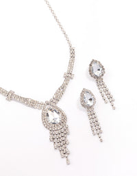 Rhodium Vintage Diamante Drop Jewellery Set - link has visual effect only