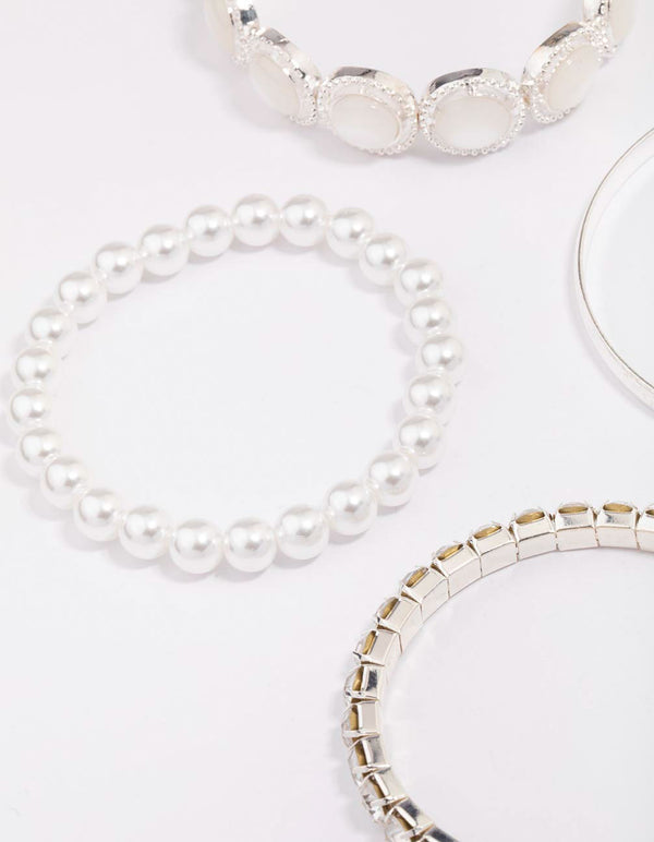 Silver Pearl Stretch Bracelet 5-Pack
