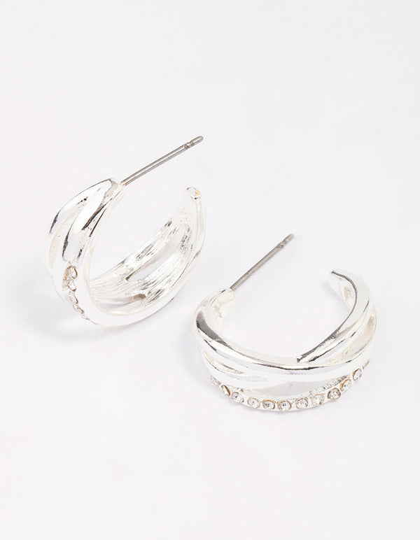 Silver Diamante Multi Twisted Hoop Earrings