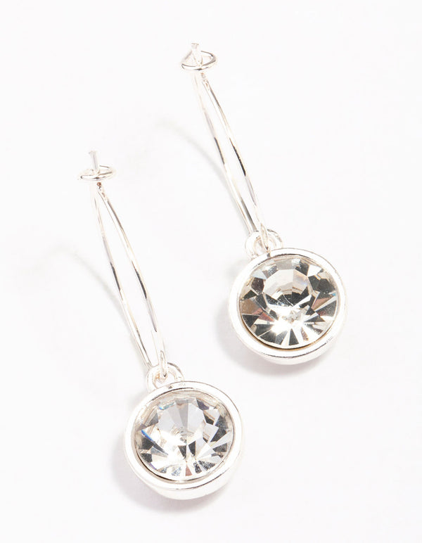 Silver Circle Encased Diamante Hoop Earrings