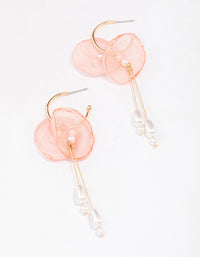 Gold Fabric Flower Pearl Drop Earrings - link has visual effect only