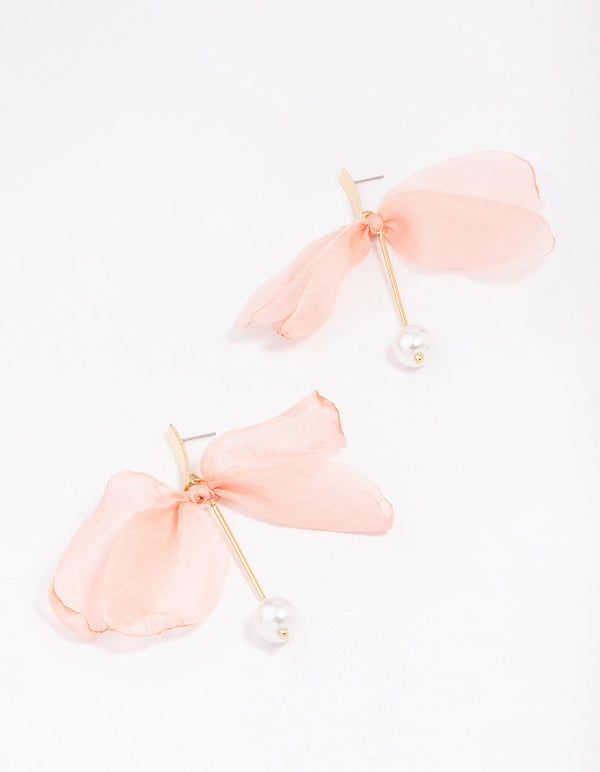 Gold Fabric Knotted Flower Drop Earrings