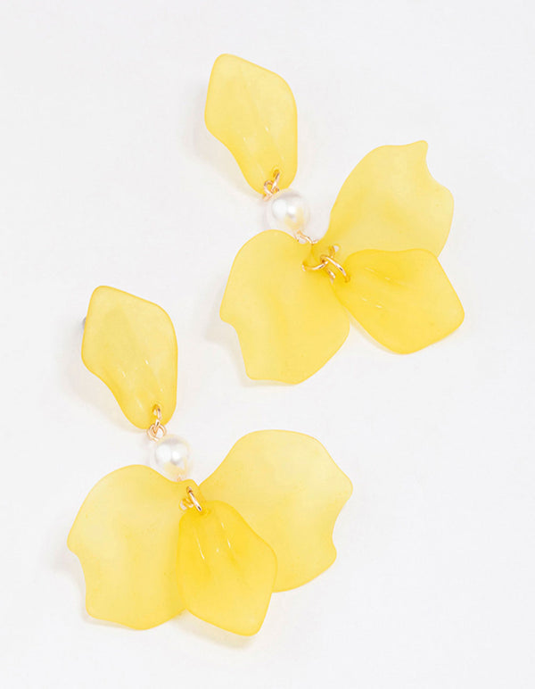 Gold Pearl Acrylic Flower Drop Earrings