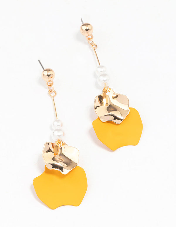 Gold Pearl Layered Petal Drop Earrings
