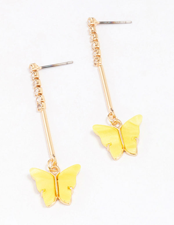 Gold Cupchain Butterfly Drop Earrings