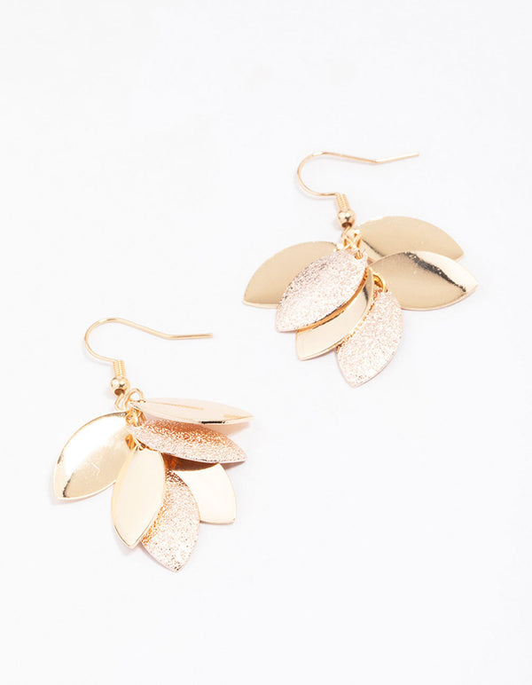 Gold Textured Leaf Drop Earrings