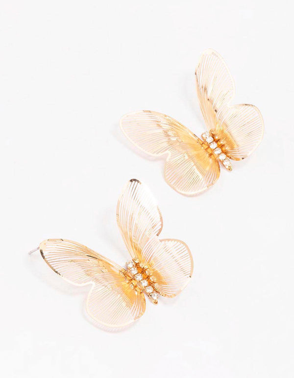 Gold Decorative Butterfly Stud Earrings