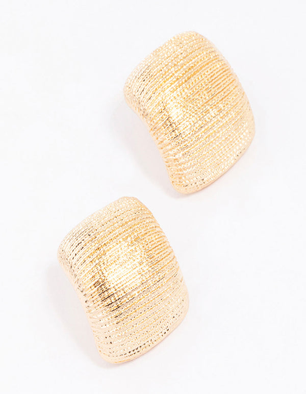 Gold Curved Textured Stud Earrings