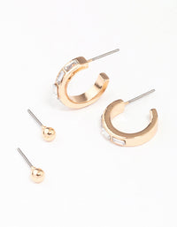 Gold Rectangular Diamante Hoop & Stud Earring Pack - link has visual effect only