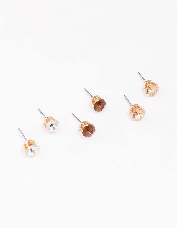 Gold Burgundy Circle Diamante Stud Earring 3-Pack